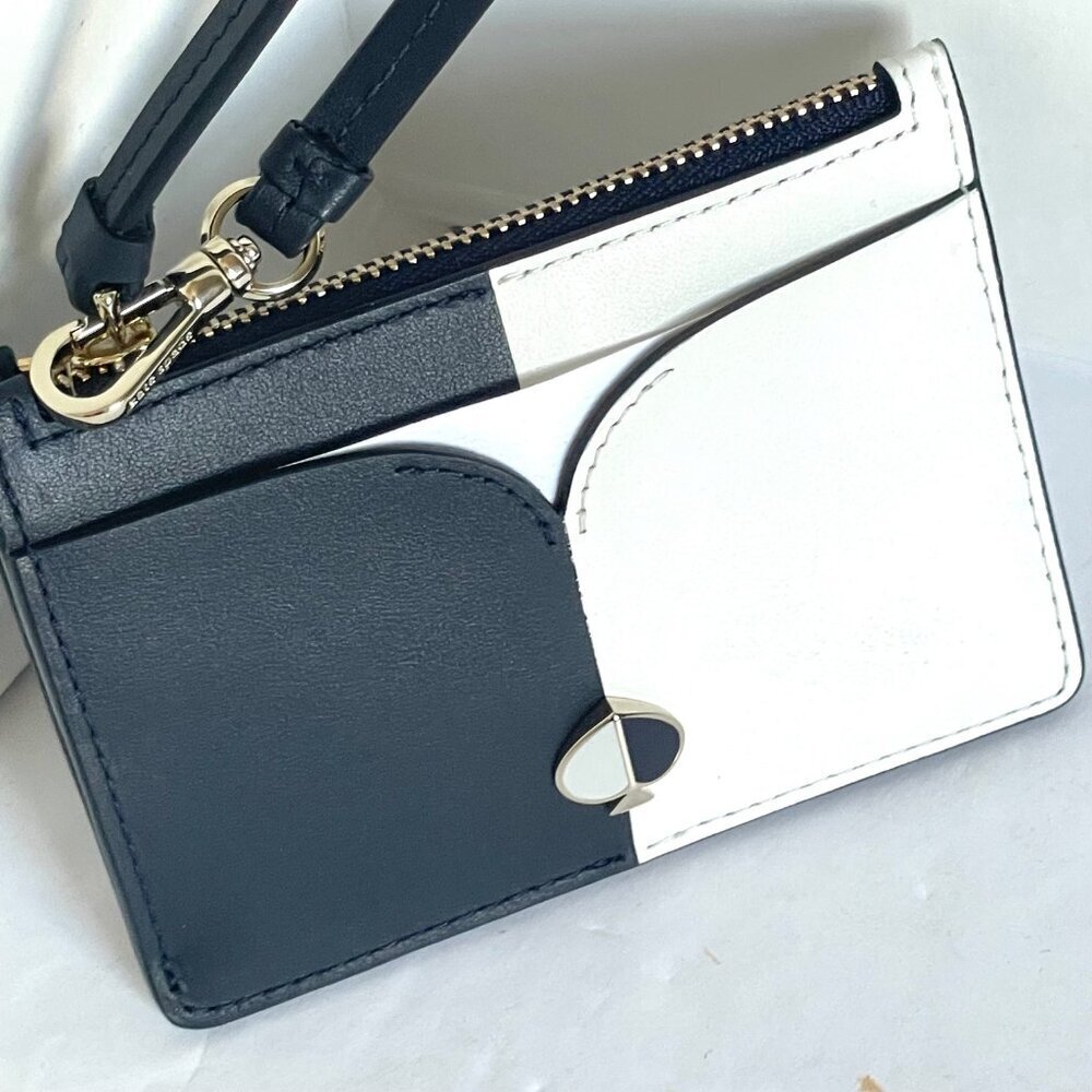 Kate Spade Nicola Mini Wristlet Wallet Black White Colorblock Leather Zip Card H - Picture 3 of 7